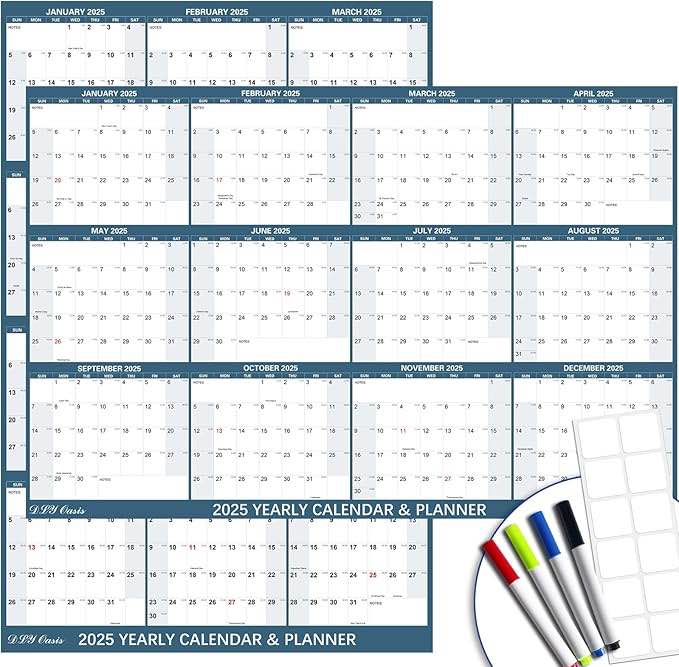 32" x 48" 2025 Wall Calendar Dry Erase - Large Blue Starry Sky Calendar Wet & Dry Erasable Laminated 12 Month Annual Yearly Planner, Reversible, Horizontal/Vertical (2025 Wall Calendar)