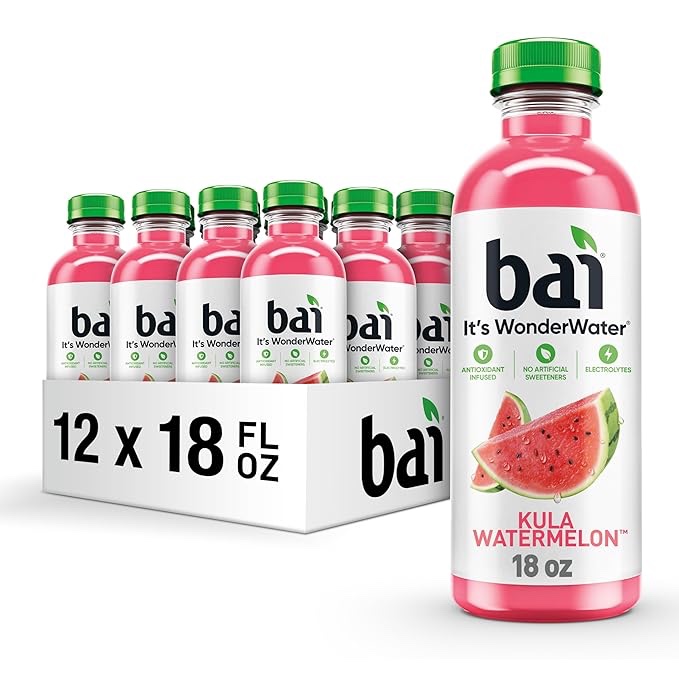 Bai Antioxidant Infused Water Beverage, Kula Watermelon, with Vitamin C  BEST IFENJOYED BY:12/31/2024  and No Artificial Sweeteners, 18 Fluid Ounce Bottle, 12 Pack