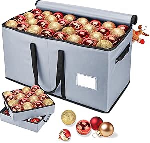 Christmas Ornament Storage Box, Ornament Storage Organizer Fits 128 of 3 inch Ornament Balls, 8 Removable Tray Ornament Storage Containers with Dividers to Store Xmas Holiday Decor(Grey)