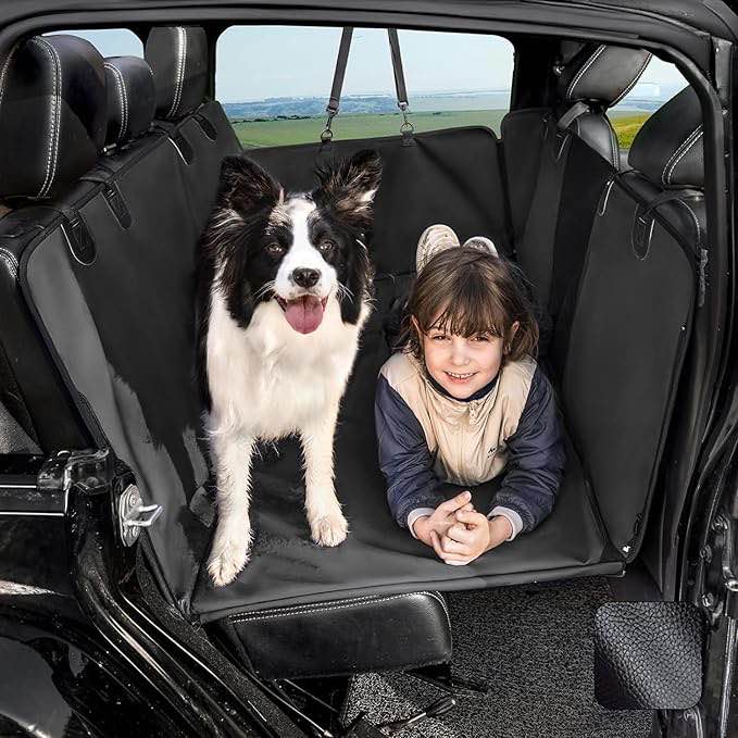 Back Seat Extender for Dogs?Heavy Duty Leatherette Dog Car Seat Cover for Back Seat ?Wash-Free Hard Bottom Dog Hammock for Car Holds 500lbs?Travel Dog Bed for Car SUV Truck-Black/Nappa