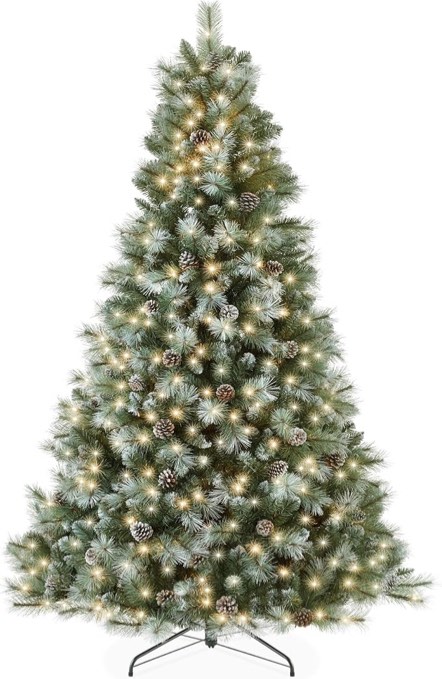 7 FT LIGHT UP CHRISTMAS TREE white tips with pine cones
