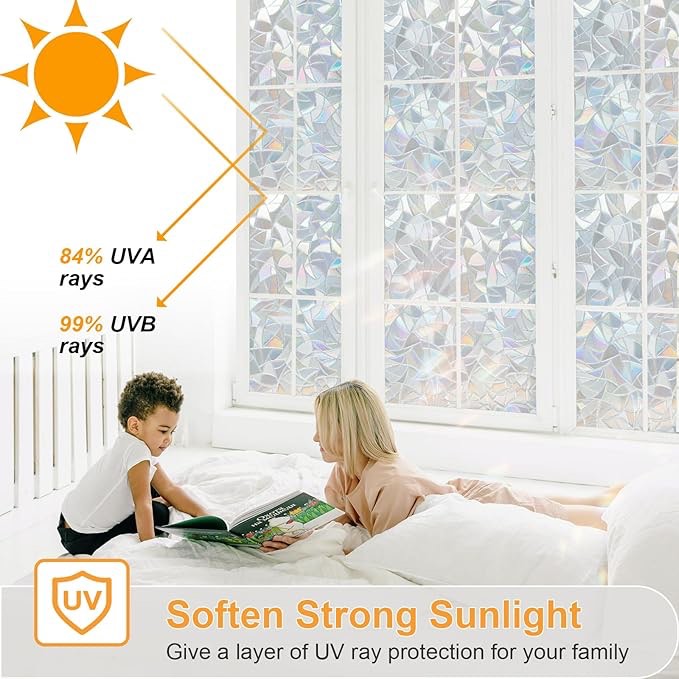 5 Pack Rainbow Window Privacy Film Decorative, Static Cling Stained ...