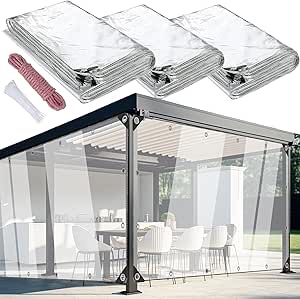 Windyun 3 Pcs Clear Tarps Heavy Duty PVC Vinyl Tarps Waterproof with Metal Grommets and Cable Tie Cold Weather Resistant for Greenhouse, Balcony Garden, Patio Enclosure, Pavilion(3 x 6 ft)