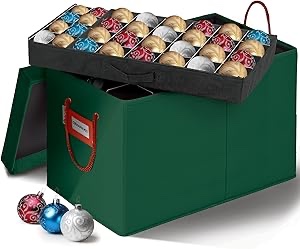 HOLDN’ STORAGE Christmas Ornament Storage Container Box with Dividers – Convenient Durable 5 Individual Removable Trays Fits Up to 128-3” Ornaments - Green