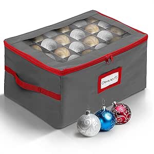 HOLDN’ STORAGE Christmas Ornament Storage Container Box with Dividers - Convenient Durable 3 Individual Removable Trays Fits Up to 72-3” Ornaments, Gray 72 - Ornaments Gray