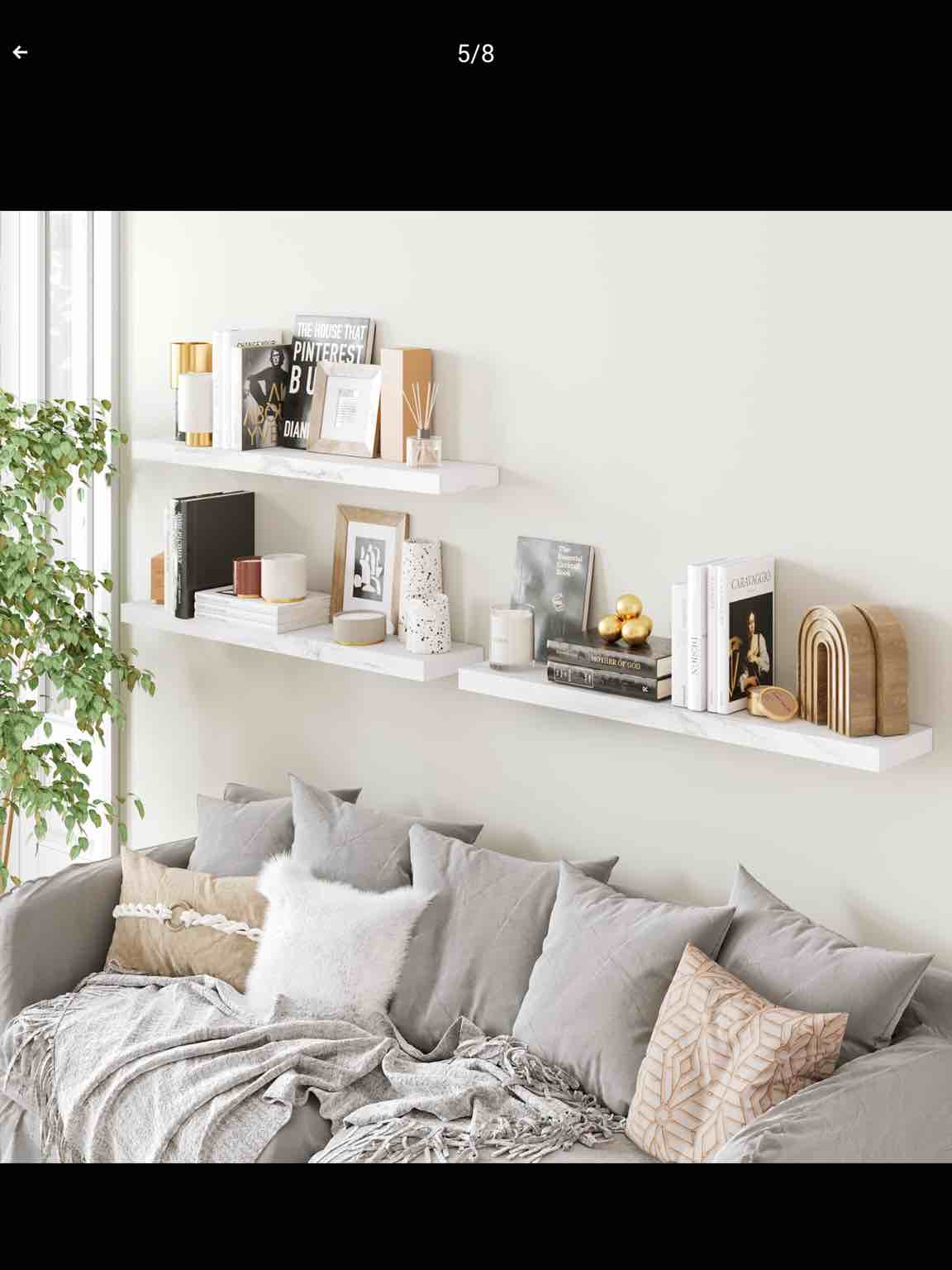 BAMEOS Floating Shelves, Jazz White Wall Mounted Wooden Shelves with Invisible Brackets Set of 3, Hanging Wall Shelves Decoration for Bedroom, Bathroom, Living Room and Kitchen