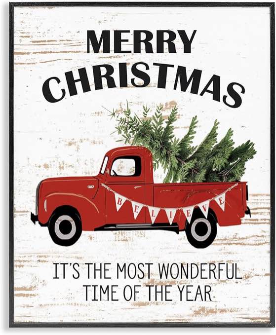 the stupell home décor collection christmas most wonderful time vintage truck oversized framed giclee texturized art, 16 in x 20 in