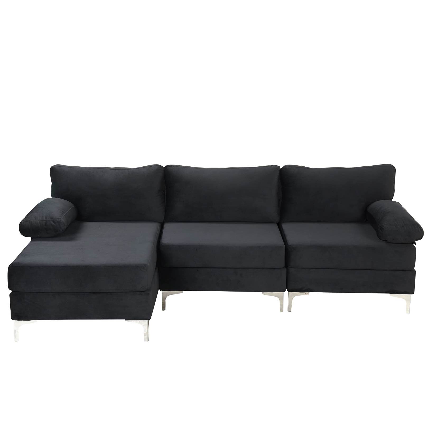 Incomplete - Modern Velvet L-Shape Sectional Sofa, with Extra Wide Chaise Lounge Couch, Black