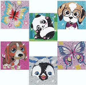 LWZAYS 48PCS Diamond Art Kits, 5D Cartoon Diamond Painting Stikers for Beginners, DIY Cartoon Mosaic Stickers Gem Arts and Crafts Kits for Adults Beginners syt005