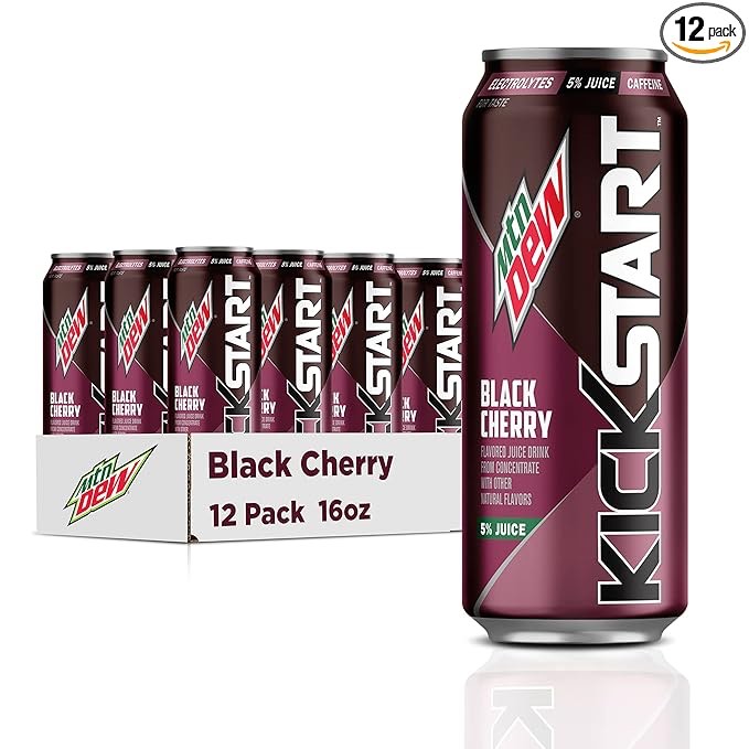 Mountain Dew Kickstart, Black Cherry, 16 Fl Oz (12 Count) (B07GDXN1Y3)((BB:03/17/2025))