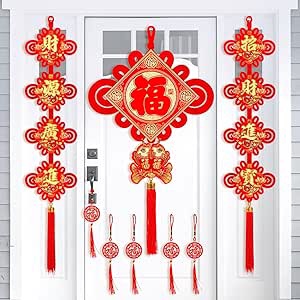 Chinese New Year Decorations 2025 Red Chinese Knot Fu Character and Chinese Knot Couplets-Year of The Snake Lunar New Year Decoration Lucky Hanging Ornament for Spring Festival Party Decor 21Pcs 21 Pcs