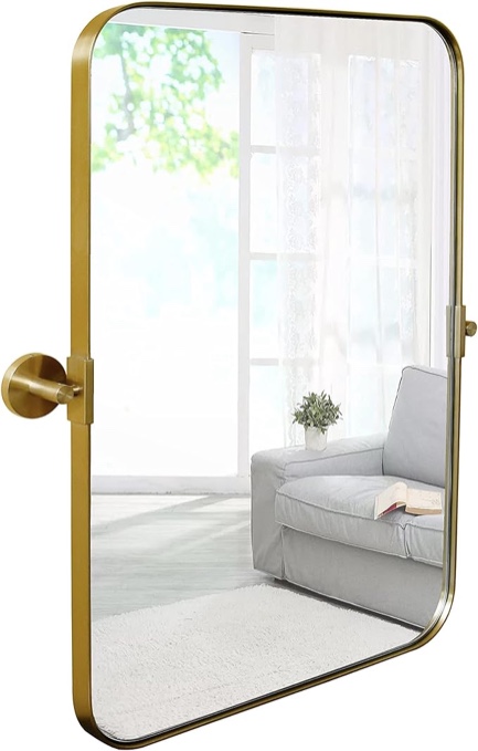 Hamilton Hills 24x36 inch Gold Metal Framed Rectangular Pivot Mirror for Wall | Beveled Frame Vanity Mirror Wall Decor | Wall-Mounted Bedroom, Bathroom Mirror with Hinges Brackets Included Gold 24" x 36"