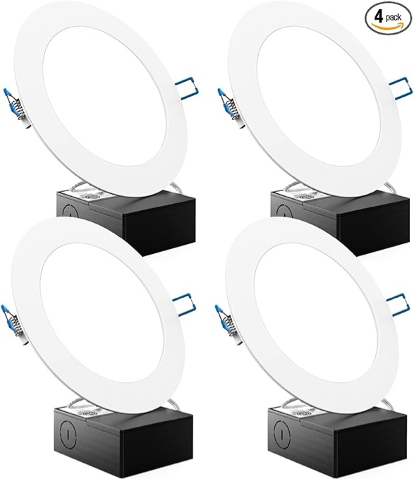Sunco Lighting 4 Pack 6 Inch Ultra Thin LED Recessed Ceiling Lights Slim, 5000K Daylight, Dimmable 14W=100W, 850 LM, Smooth Trim Damp Rated, Canless Wafer Thin with Junction Box - ETL & Energy Star