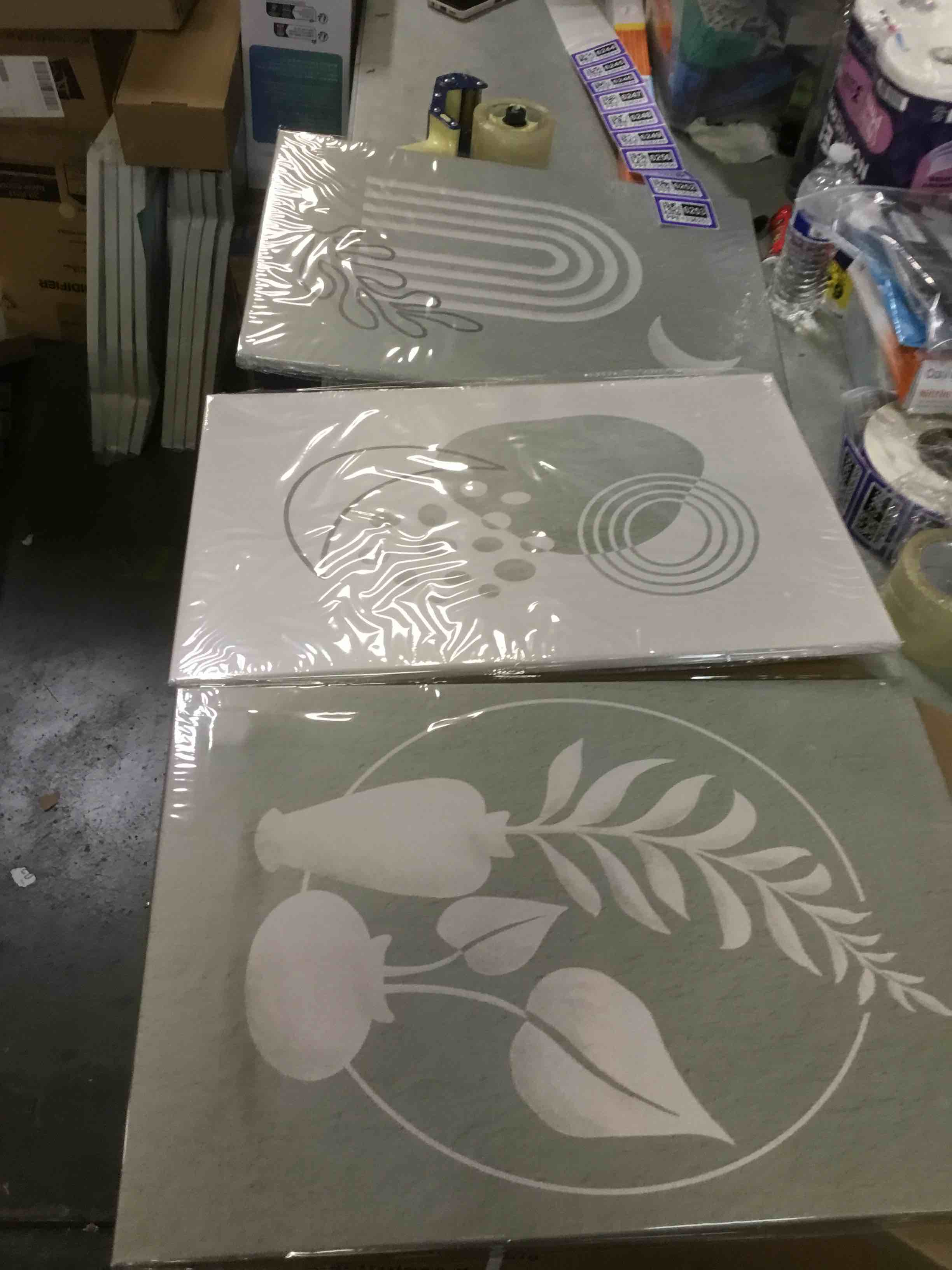 WUARTYING Boho Wall Art Set of 3, Boho Wall Decor Mid-Century Modern Wall Art Print, Neutral Geometric Canvas Artwork Wall Decor Posters for Living Room, Bedroom, Bathroom, Gallery, Boho Room Decor BeigeOrange12x16