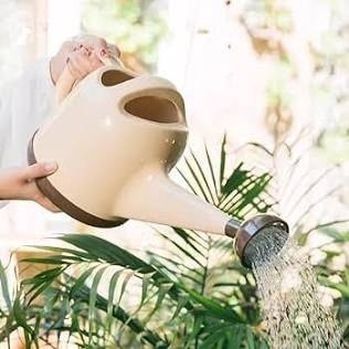 Watering Can, 1 Gallon Watering cans for Outdoor House Plants, Detachable Shower Head Long Spout Garden Water Can for Indoor Plants, Plastic, Large, Flowers, Watering Pot (4L, Cream-Colored)