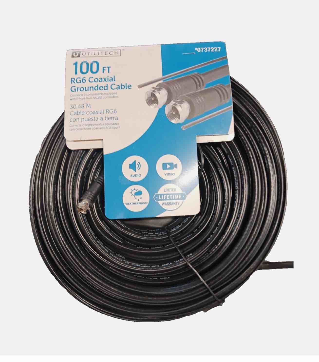 Utilitech 100-ft Rg6 Black Coaxial Grounded Cable - Burial Grade - Ground Wire