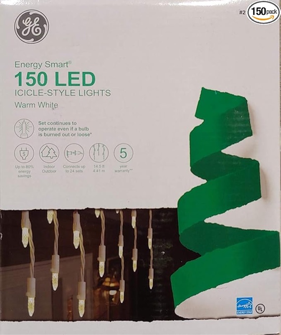 GE 'Energy Smart' 150 LED Constant Mini White Plug-in Outdoor Icicle Christmas Lights