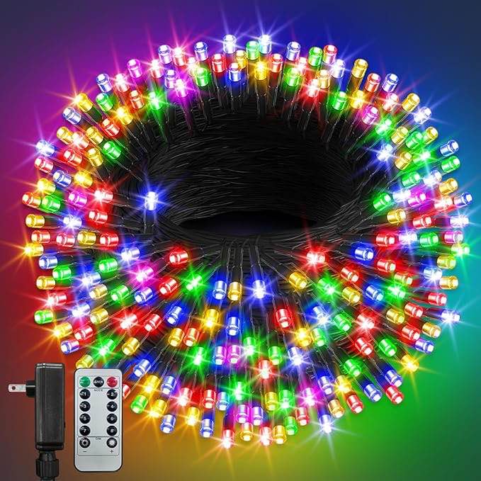 100FT Christmas Lights, 300LED Outdoor Multicolor Smart String Lights with Remote Control, IP65 Waterproof, 8 Modes, Smart Timing, for Christmas Tree Birthday Garden Decor