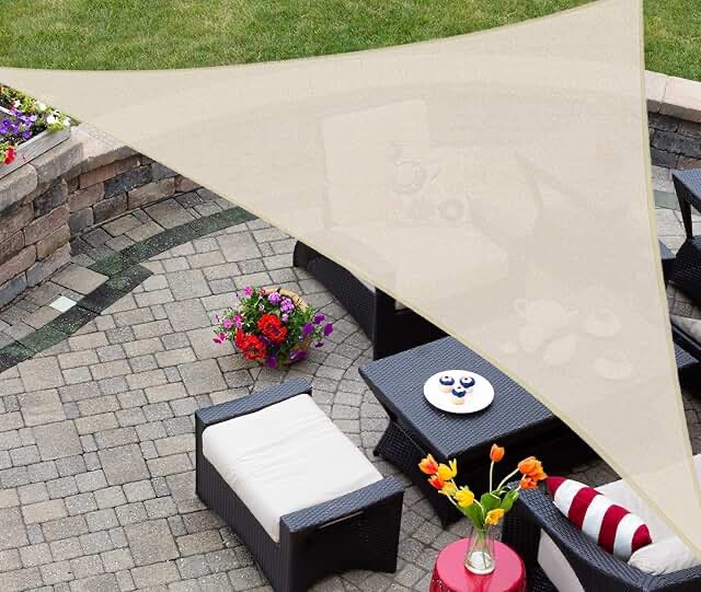 AsterOutdoor Sun Shade Sail Triangle 12' x 12' x 12' UV Block Canopy for Patio Backyard Lawn Garden Outdoor Activities, Cream