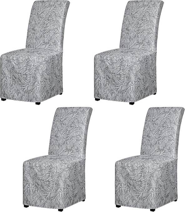 Easy-Going Jacquard Dining Chair Cover Full Length Parson Chair Cover with Tie Washable Chair Cover for Dining Room, Kitchen, Hotel,Restaurant, Ceremony Universal Size (4 pcs, Grey Leaf )) 