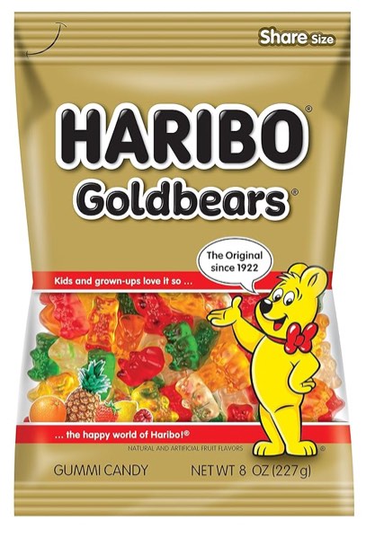 BEST BEFORE 04/2025 HARIBO Gummi Candy, Original Goldbears Gummy Bears, 8 Ounce Share Size Bags (Pack of 10) Delicious Soft & Chewy Sweet Snacks, Assorted Fruity Flavors