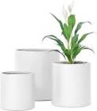 White Cylinder Plant Pots Set,Set of 3 Big Planters(6/8/10 Inch),Durable Planters for Indoor and Outdoor Flowers and Plants,Large Modern Flower Pots with Drainage Hole
