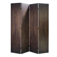 American Art Decor Double-Sided Walnut Slat Wood Pattern Print Canvas Dressing Room Divider Privacy Screen 4 Panels 70 H x 63 L x 1 D