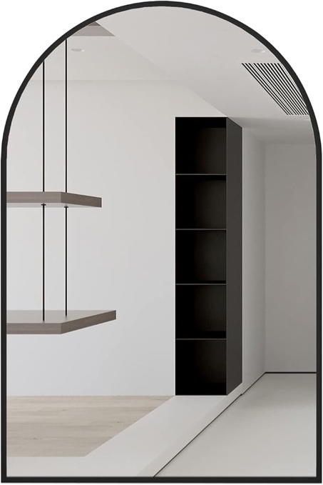 Arched Wall Mounted Mirror, 24 x 36 Inch Black Arch Mirror, Vanity Mirror for Wall Décor,Metal Frame Black Bathroom Mirror, for Bedroom, Living Room, Entryway,Salon