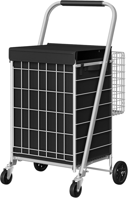 SONGMICS Folding Shopping Trolley, Shopping Trolley, 360° Rotating Wheels, Oxford Bag, Removable Basket, Picnic, Laundry, Dove Grey KST012E01