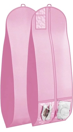 case of 4 Wedding Dress Garment Bag 16 inch Gusset, with Shoe Pockets and Handle Durable, Rip and Water Resistant Material Large Size Clear Vinyl Pouch for Labeling Pink 
