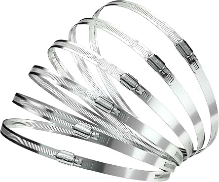 TICONN 6PCS Hose Clamp Set - 10'' 304 Stainless Steel Worm Gear Hose Clamps for Pipe, Intercooler, Plumbing, Tube and Fuel Line