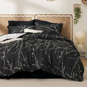 bedsure duvet cover set black/ ivory branch king 