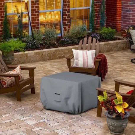 PTEROMY Patio Fire Pit Table Cover, Heavy Duty 600D Canvas Outdoor Waterproof Fireplace Cover (Pewter Gray, Square, 44'')