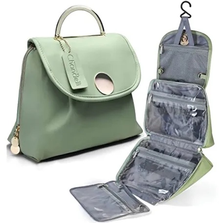 CHANDELLI Travel Makeup Bag  Hanging Toiletry Bag for Women  Make Up Bag  Travel Bag for Full & Travel Size Toiletries & Travel Accessories  Birthday Gifts for Women  Graduation  Teachers Green 
