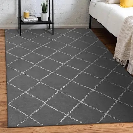 My Magic Carpet Machine Washable Medina Moroccan Diamond Grey 3x5 Area Rug - Non-Slip Indoor Rugs for Bedroom  Kitchen