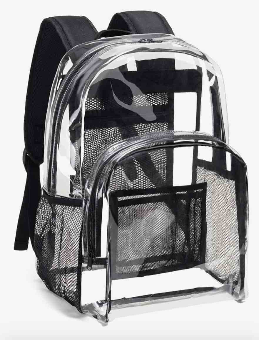 clear backpack heavy duty pvc transparent backpack with reinforced strap stitches & large capacity for college workplace security - black