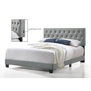 BRAND NEW COMPLETE Belle Isle Furniture Royale Tufted Bed with USB Power Connection Full/Gray