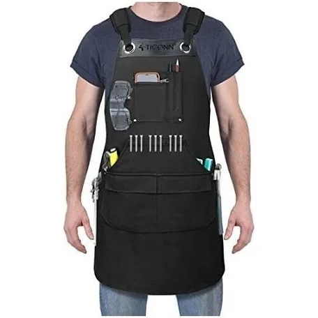 TICONN Heavy Duty Waxed Canvas Apron, 16oz Thick Canvas Multi-Functional Work Apron for Woodworking, Metalworking