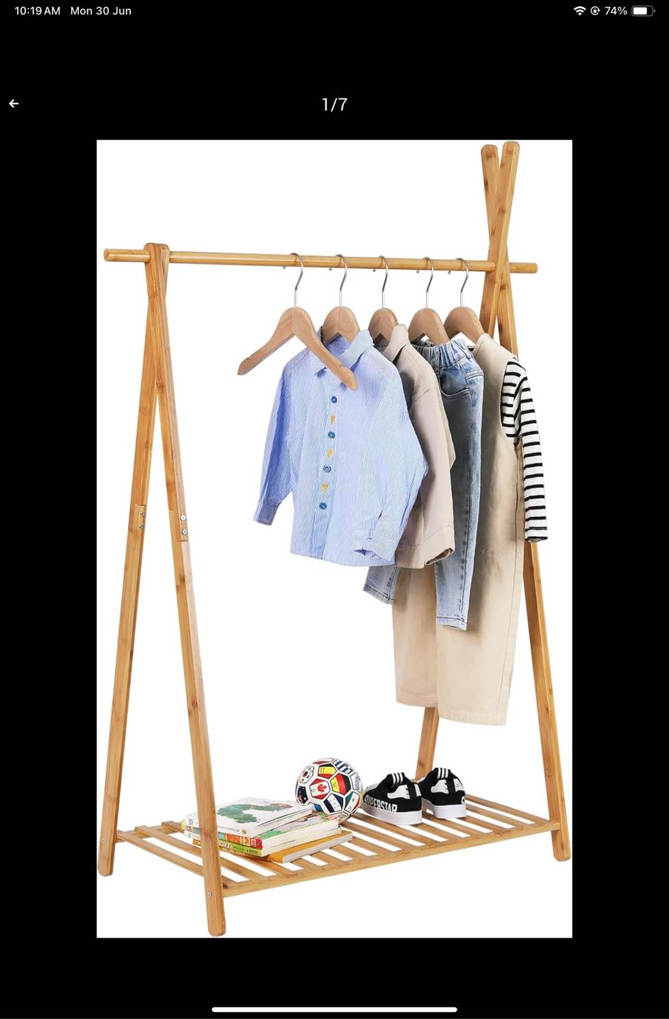 Bamboo Kids Dress Up Rack with Storage Shelf Small Child Garment Rack Open Wardorbe Closet for Play Room, Nursery, Baby Shower