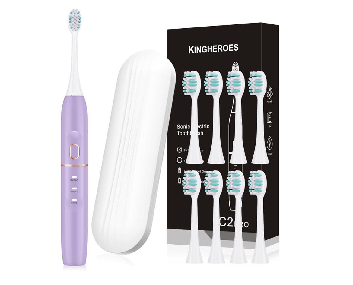 Electric Toothbrush Set, Comes with 8 Brush Heads & Travel Case,4 Modes with 2 Minutes Built in Smart Timer, One Charge for 60 Days, 42000 VPM Motor (Purple)