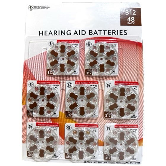 48pk Size 312 Brown Tab Hearing Aid Batteries