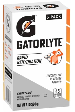Gatorlyte Electrolyte Beverage Powder, Cherry Lime, Makes 20 Fl Oz, 3.1 ounce (Pack of 6) BB Oct 2024 