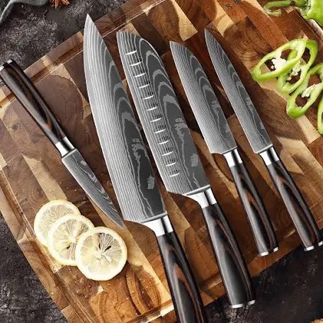 Stainless Steel Damascus 6 Piece Knife Set 
