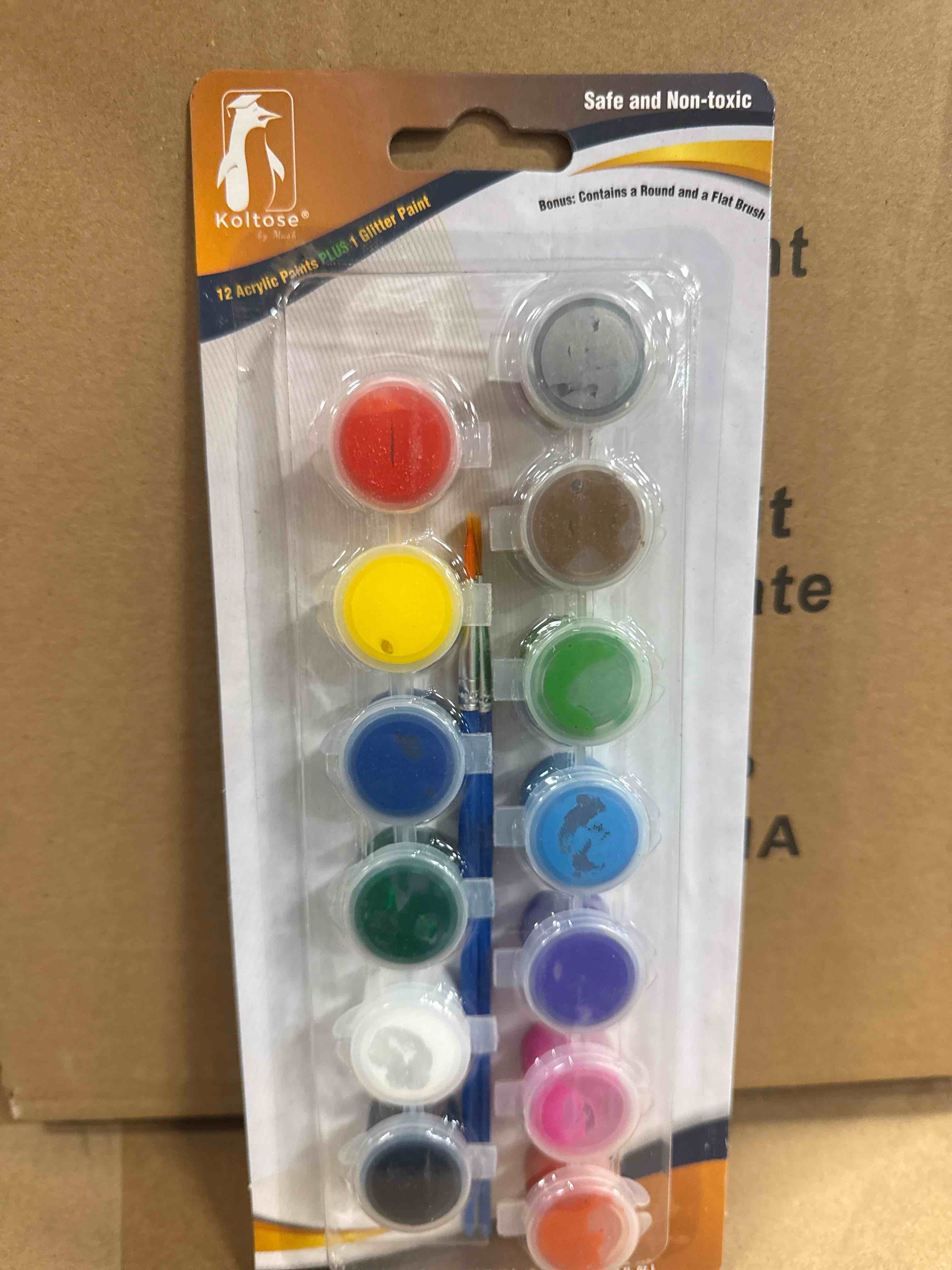 Case of 24 Acrylic Paint Pots Set, 12 Colored Paint Strip 