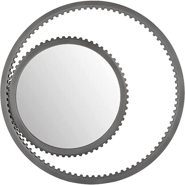 macluu multi gear edge wood frame round wall mirror - gunmetal