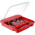 Flatware Plastic Tray with Hinged Lid, Kitchen Cutlery and Utensil Holder Organizer, 5 Compartment Silverware Storage Bin with Attached Cover Top red 