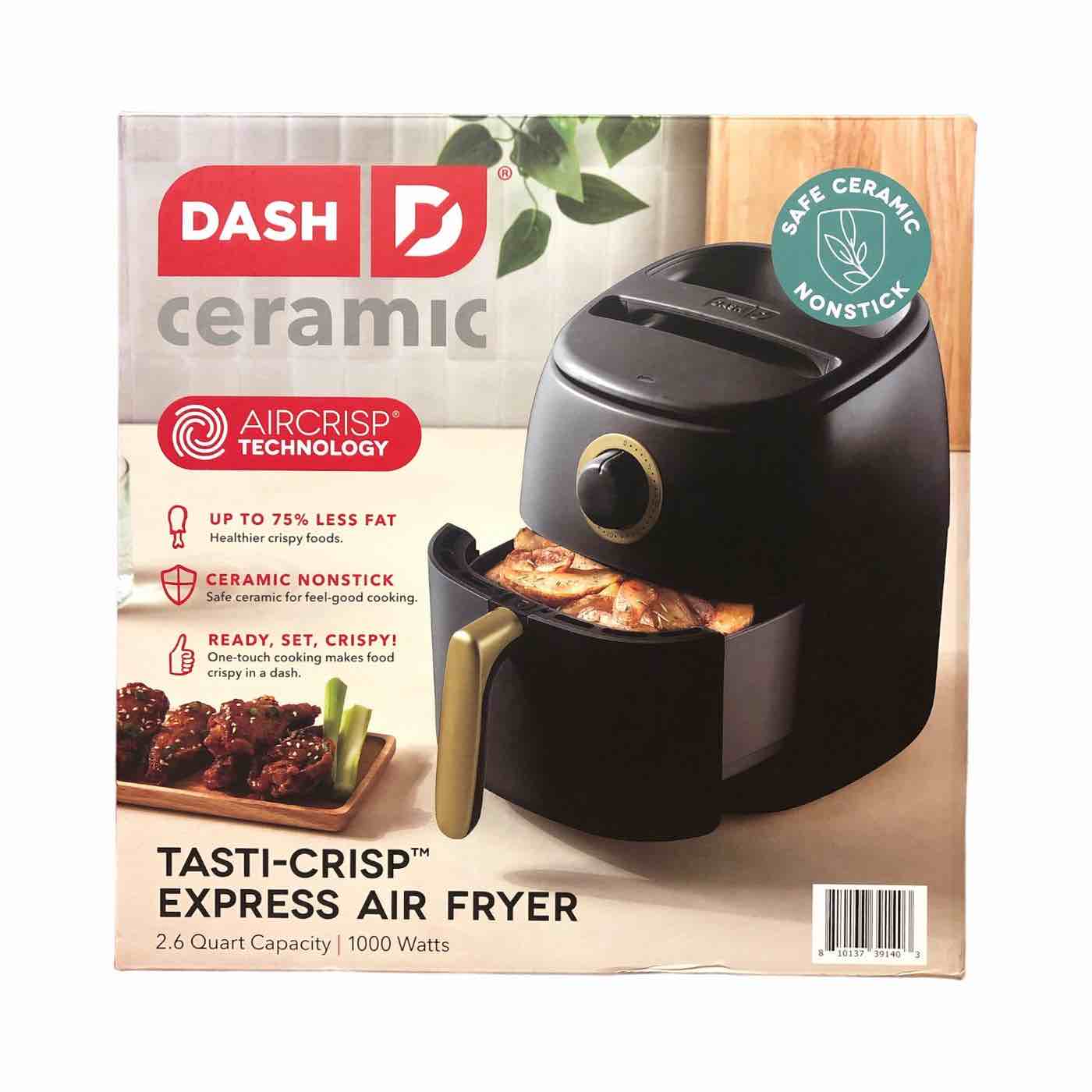 dash ceramic tasti-crisp express air fryer, 1000 watts, 2.6 qt capacity - black