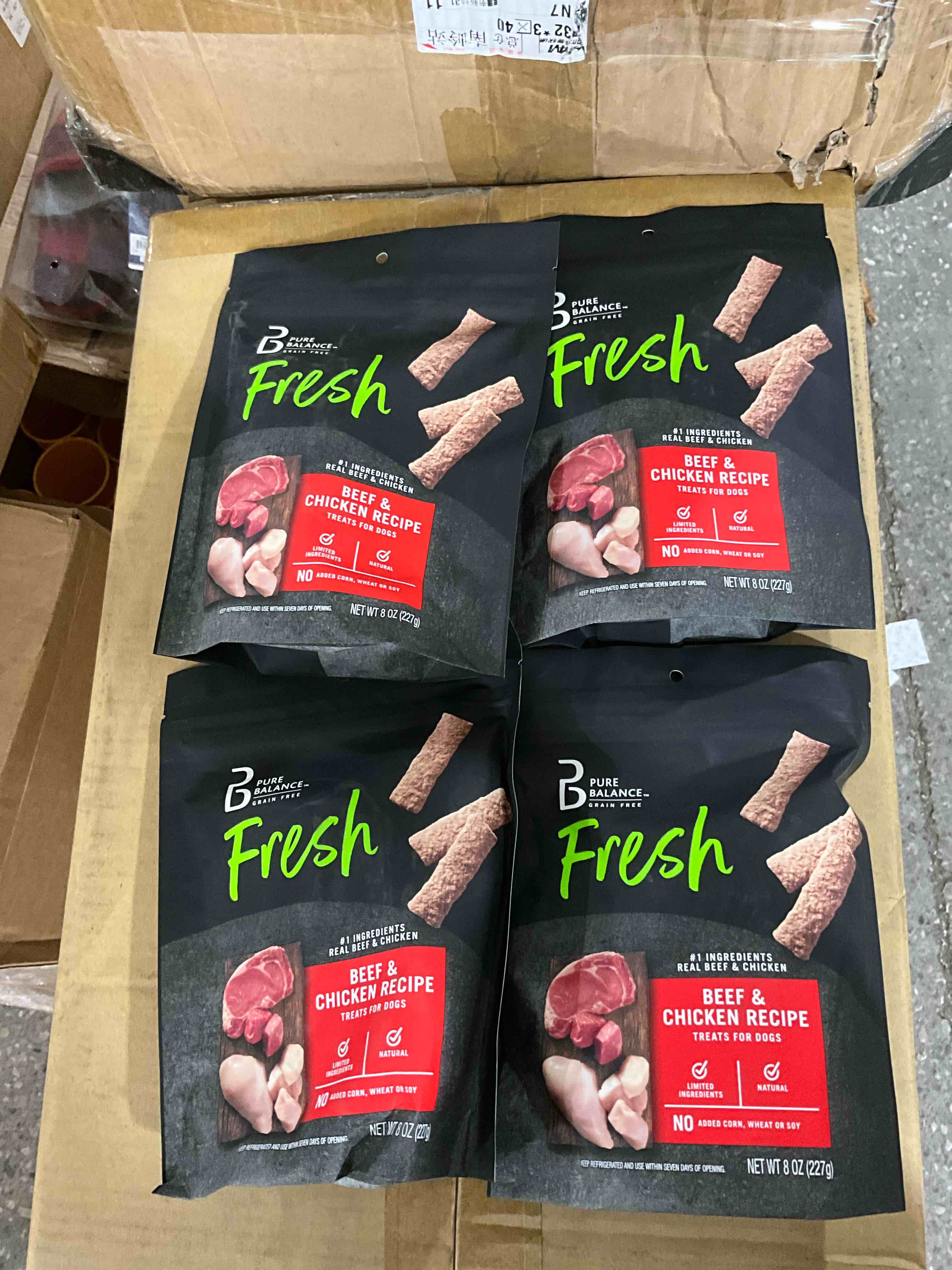  CASE OF 4 Pure Balance Grain Free Fresh Beef & Chicken Recipe treats for dogs 8 oz , BEST BY 08/06/2025