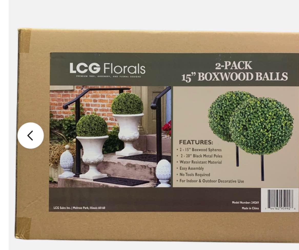 LCG Florals 2-Pack 15" Premium Decorative Artificial 15" Boxwood Balls