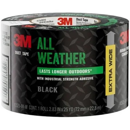 3M 2.83 in x 25 yd Super Tough All Weather Black Duct Tape Wide
